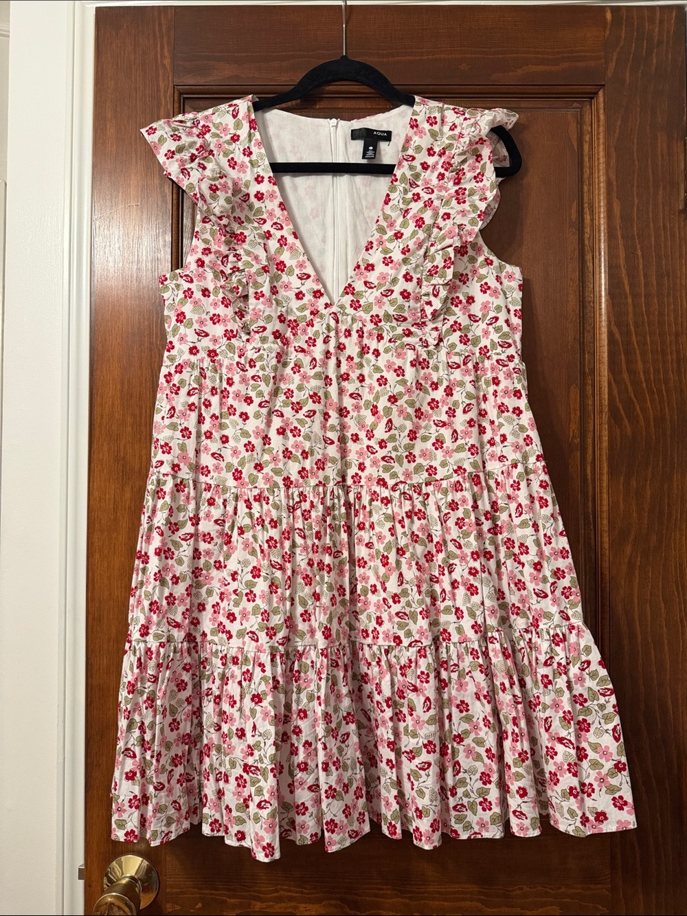 Aqua White Mini Dress with Pink Floral Print